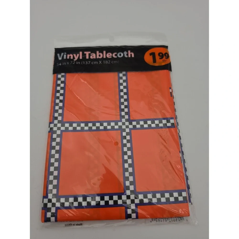 Vtg Nos Plaid Check Tablecloth Orange, Purple & Black Halloween 54
